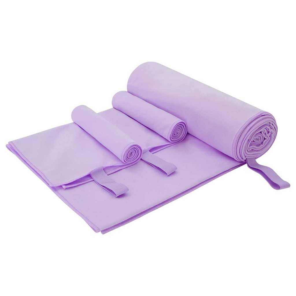 Set de Serviettes de Sport 3 pièces Violet en Polyester et Polyamide, Finition Soft Touch, Grand Format 200 x 100 cm avec 2 Serviettes 50 x 30 cm, légères, séchage Rapide