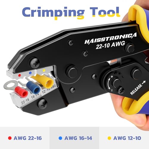 Image of haisstronica Wire Stripper and Crimping Tool,AWG 24-10 Automatic Stripper Tool with AWG 22-10 Ratchet Wire Crimper For Insulated Wire Connectors