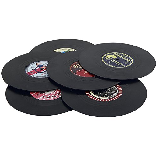 Vinyl Record Disc Retro Music Coasters, Set Of 6 With Funny Perfect For Classic Music Lovers Art Car Bar Tea Coffee Table Mug Beer Bottle Beverages Absorbent For Wine Glass Rubber Black Cup Mat #TOP1