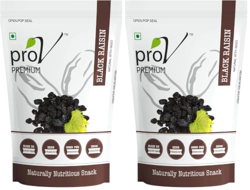 Image of ProV Premium - Black Raisins 250 gm | Seed Kaali Kishmish | Natural Dried & Sweet Dryfruits | Fiberous & Delicious for Snacking (Pack of 2)