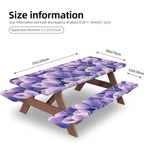 Mantel de picnic con fundas de banco elástico de 6 pies rectangular lavable para mesa de patio 5