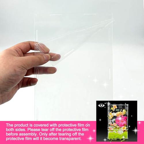Image of Jumping Spider Enclosure,DIY Insects Habitat,Small Reptile Terrarium Glass House Accessories Set,with Temperature and Humidity Detector Water Feeder Platform Hide,5.5 inchx5.5 inchx9.5 inch (Garden)