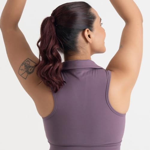 Image of HUNNIT 2 in 1 Sports Bra Crop Top - women's Polo Neck and Racerback styles with Medium Coverage, Lightly Padded, Stretchy Sports Bra perfect for Gym Workout and Sweat Wicking Fabric