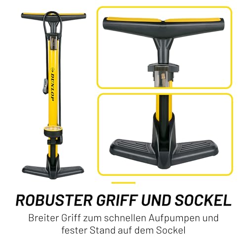 Dunlop Fahrradpumpe mit Manometer - Luftpumpe Fahrrad für Dunlop-, Schrader- und Französisches Ventil - Standluftpumpe inkl. Adapter für… – Ansicht 5