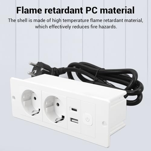 Regleta empotrada de mesa PP con puertos USB Tipo C de 16A y cable con interruptor 3