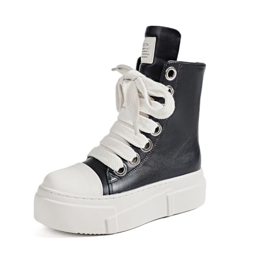 Women's High Top Platform Sneakers Pu Leather Comfort Ankle Boots Zipper Fashion Tennis Chunky Shoes Sneaker
