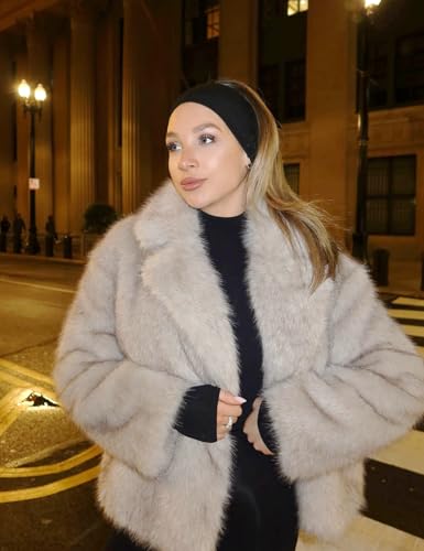 Yimoon Women's Faux Fur Coat Fluffy Faux Fur Jacket Winter Furry Open Front Lapel Shaggy Parka Coats Outerwear4