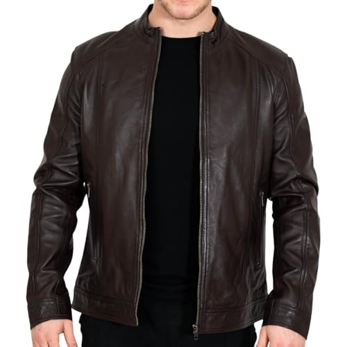 Image of BRICK LANE Stand Collar Leather Jacket for Men | Timeless Design - Genuine Lamb Nappa Leather Cafe Racer Jacket