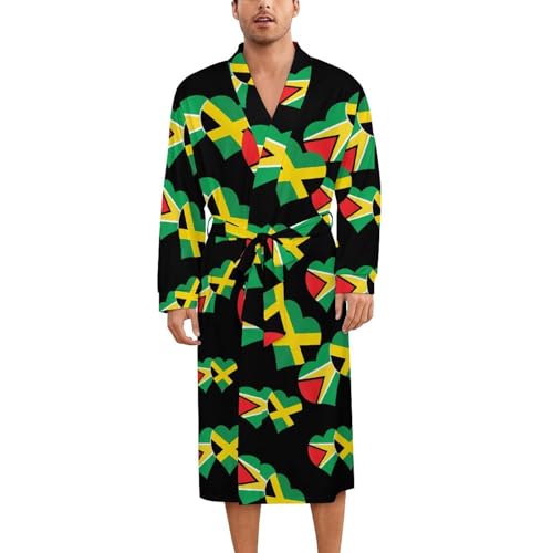 Jamaica Guyana Flag Soft Robe Long Sleeve Bathrobes V Neck Sleepwear Spa Robes with Belt Men Woman