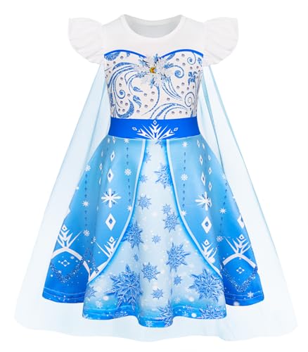 WonderBabe Little Girls Snow Princess Halloween Cosplay Dress with Cape 7-8