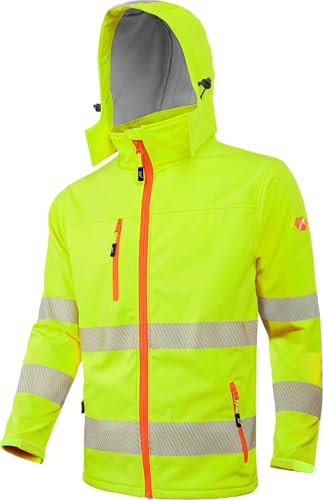 ACE Neon Lite Warnschutz-Jacke - Softshell-Warnjacke inkl. Reflektoren und abnehmbarer Kapuze - EN ISO 20471 - Gelb - L
