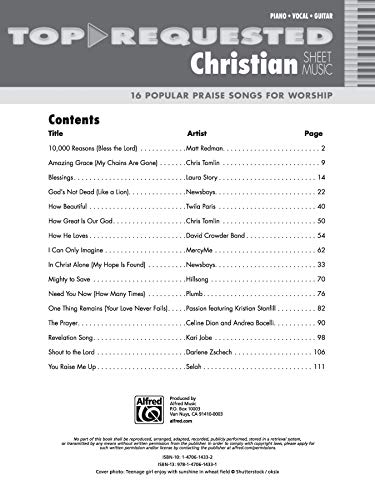 Top-Requested Christian Sheet Music: 16 Popular Praise Songs for Worship: Piano, Vocal, Guitar