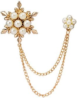 Knighthood Pearl Star and Flower with Hanging Chain Brooch Golden (Chain Design May Vary)