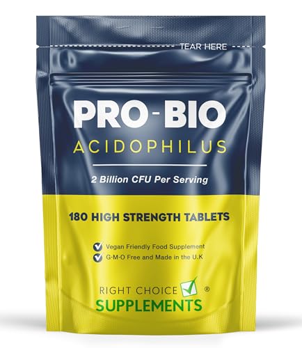 Probiotics for Gut Health | 180 Lactobacillus Acidophilus Tablets (Not Capsules) | High Strength Probiotic Supplement for Men & Women | Vegan, GMO, Gluten Free & UK Made
