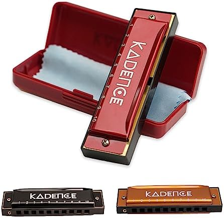 Kadence Diatonic Harmonica T104, With Learning course Key of C 10 Holes 20 tones Mouth Organ for Kids Adults and Beginners,with Hard Case (Red)