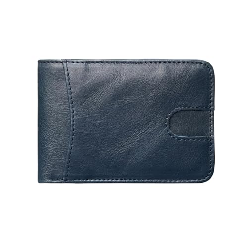 Leather Men's Wallet Retro Casual Men's Short Cowhide Money Clip Oil Wax Clip Card Bag(Gray)