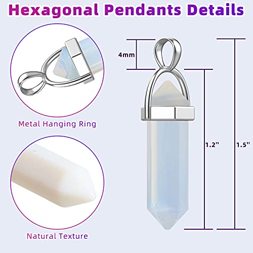 16 Pieces Hexagonal Bullet Shape Gemstone Pendants Crystal Pendants Necklaces Quartz Pendants Stone Natural Charms Healing Stone Necklace Crystal Pendants For Jewelry Making (White) #TOP1