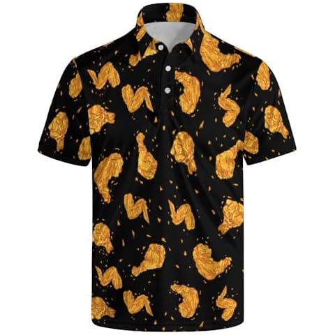 UOER Mens Golf Shirt Dry Fit Funny Golf Polo Shirts Performance Short Sleeve Polo Shirts Fried Chicken Print Golf Polos Cover