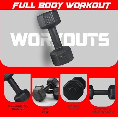 Image of SBR SPORTS~5 KG PAIR PVC HEX DUMBBELL SET FITNESS WEIGHTS FOR HOME GYM EXERCISE FOR MEN & WOMEN DUMBBELL SET (5KG=5KG=10KG TOTAL)