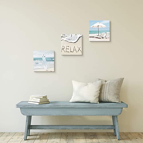 Beach Coastal Bedroom Wall Art: 3 Pieces Ocean Crashing Wave Canvas Painting Modern Relax Sea Seafoam Artwork Surfboard Picture Print Minimalism Beachy Chair Seascape #TOP3