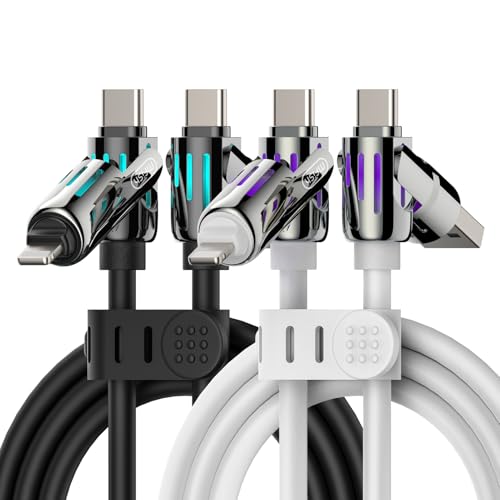 Image of MFish 2-Pack 240W 4-in-1 Multi Charging Cable, Black+White, 6.6FT