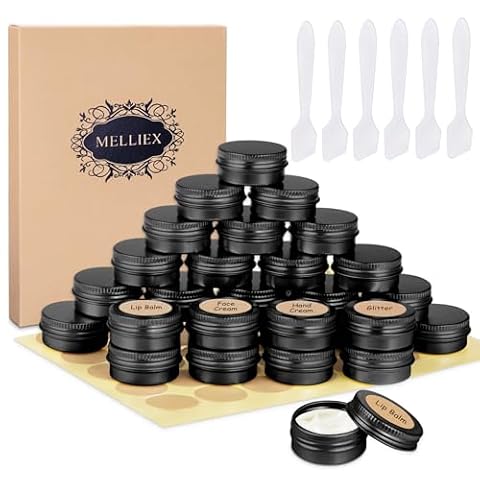 MELLIEX 30 sztuk słoiki aluminiowe, pojemniki kosmetyczne podróżne pojemniki próżniowe z zakrętkami do kosmetyków kremowy proszek do dekoracji paznokci, 15g 15 ml-czarny