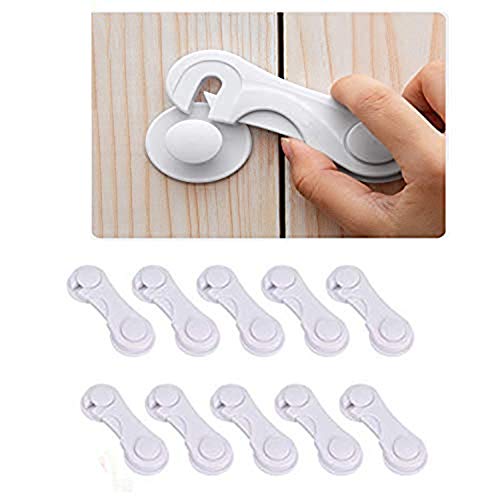 Child Safety Locks (10-Pack) - Cabinet Locks Child Safety - Baby Proof Cabinet Lock Easy to Install (No Drilling) 3M Adhesive for Drawers, Cabinet Seat, Toilet Seat, Fridge, Oven
