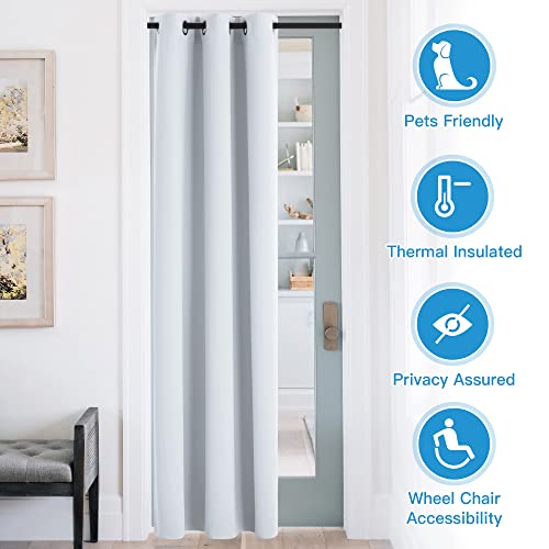 Image of RYB Home Blackout Curtains Thermal Insulating Privacy Temporary Door Curtains for Bedroom Closet Doorway Accordion Door Interior Living Room Kids Nursery Dining, Wide 60 x Long 90 inch, Greyish White