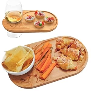 Set Aperitivo con Porta Calice o Porta Ciotolina, Set 2 taglieri da Aperitivo con Portabicchiere, in legno di bambù, Comodo e Pratico, Adatto a Bar