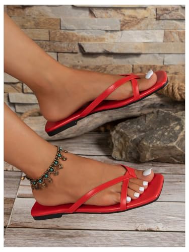 Image of GORGLITTER Women's Strappy Square Toe Thong Sandals Dressy Summer Cute Vacation Beach Comfortable Flip Flops Slide Shoes 2026