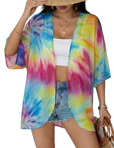 Image of Chunoy Women Floral Beach Wear Cover Up Chiffon Kimono Cardigan Open Front Blouse Top