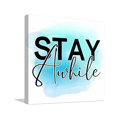 egobena Stay Awhile Canvas Paintings Canvas Wall Art Farmhouse Ready To Hang Inspirational Positive Canvas Pictures Artworks Pictures Decoration For Living Room Bedroom Kitchen Decoration 12x12 IN Cover
