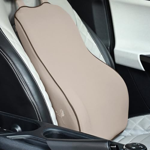 Grin Health Car Backrest Pillow for Back Pain Relief While Driving Lumbar Cushion for Long Drive, Lumbar Support for Car, Back Rest Support Memory Foam Cushion (L, Beige)