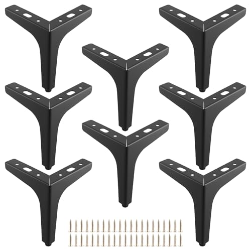 FUNSUEI 8 patas de muebles de metal negro de 15 cm, patas triangulares para muebles con tornillos, patas para armario, sofá y otras patas de muebles