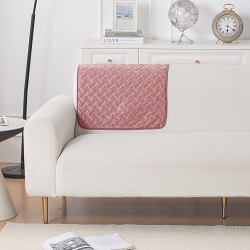 Image of HOKIPO Premium Velvety Quilted Sofa Backrest Cover - Anti-Slip, Washable, 'Softline Quilted Series' | Dusty Rosepink (AR-6322-PNK)