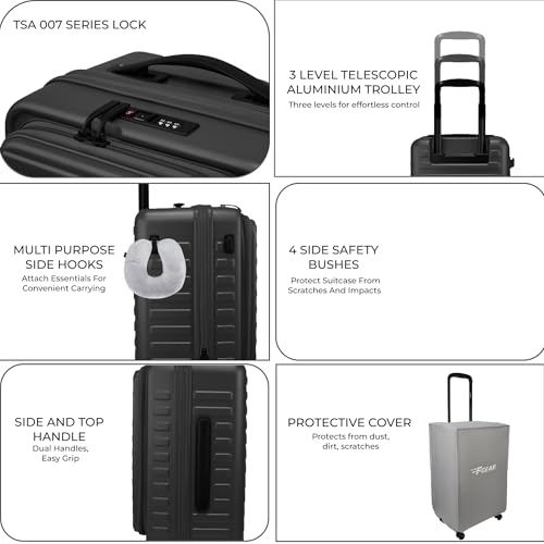 Image of F Gear Windsor Front-Opening Small Trunk-Style Hard Luggage |Hinomoto Wheels, German Makrolon Polycarbonate, Cabin Suitcase for Travel| Laptop sleeve, Expandable & Anti-Theft Zipper (Steel Grey, 56cm)