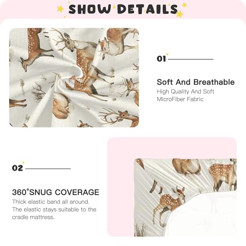 Image of Vintage Forest Deer Crib Sheets Soft Breathable Fitted Baby Crib Sheets Mattress Cover for Girls Boys, 52 inch x 28 inch x 9 inch