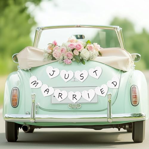 Just Married Girlande Hochzeit Deko Banner Hängende Hochzeitsgirlande Dekoration Party Geschenkidee zur Brautdusche Junggesellinnenabschied Foto Hintergrund Hängedeko Zeremonie