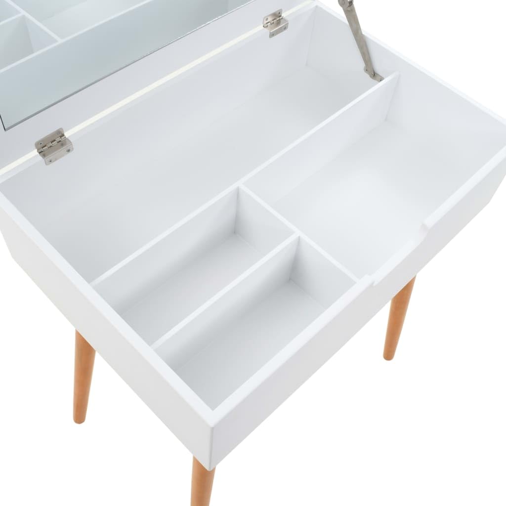 Tocador con espejo MDF 60 x 40 x 75 cm, mesa cosmética con espacio de almacenamiento y compartimento, tocador para dormitorio, vestidor y habitación de niñas, ahorra espacio y versátil