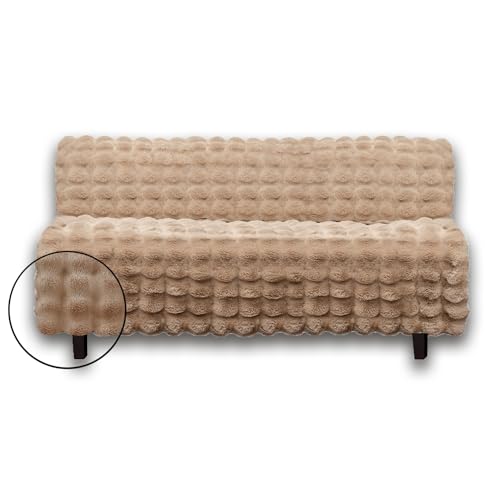 Soft Faux Fur Sofa Cover Thick Shaggy Fuzzy Sectional Couch Cover Non-Slip Plush Sofa Slipcover Furniture Protector for Kids, Pets(Futon, Lightbrown-Bubble)