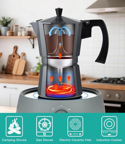 Image of Coffee Gator Moka Pot Aluminum - 6 Cup, 12oz Stovetop Espresso Maker