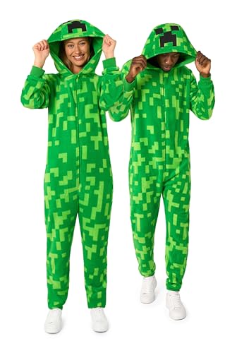 Opposuits Adult Unisex Creeper Onesie Minecraft One-Piece Pajamas Loose Fit Includes Pocket - Green