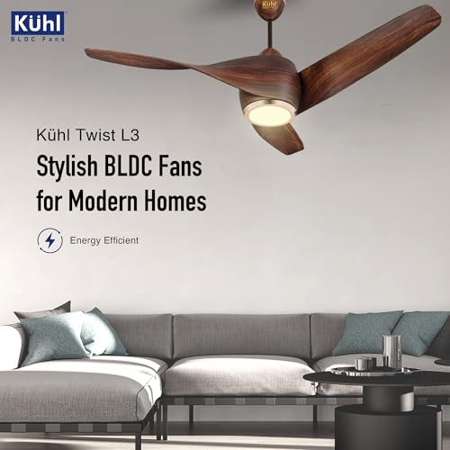 Image of KUHL Twist L3 1320 mm 65% Power Saving BLDC Ceiling Fan | BEE 5 Star Rated & ISI Marked | High Air Flow |5YearWarranty on Motor By Brand |Free Installation | IoT - Operate via Mobile & Alexa | Teak