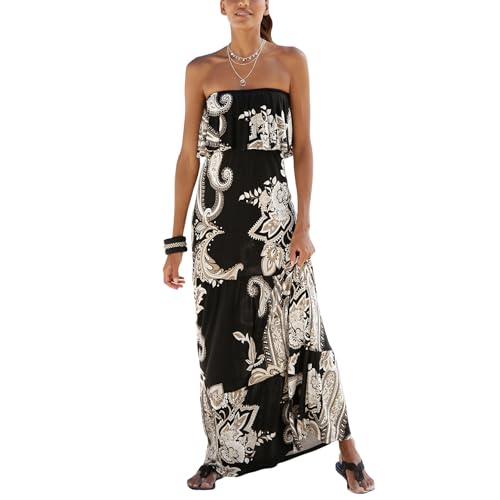 Amazon.com: LASCANA Women's Bandeau Maxi Dress Black Printed 2 : Clothing,  Shoes & Jewelry