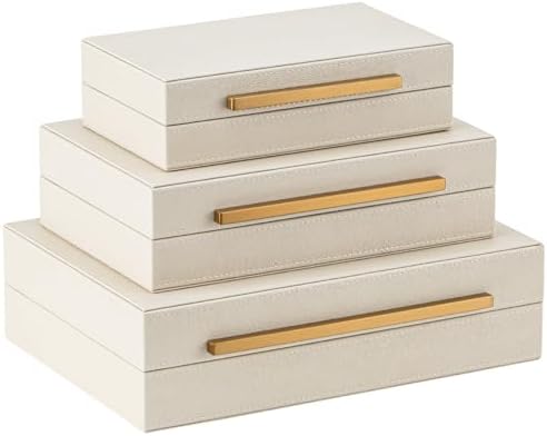 Faux Leather Large Modern Stackable Nesting Jewelry Box with Lids...