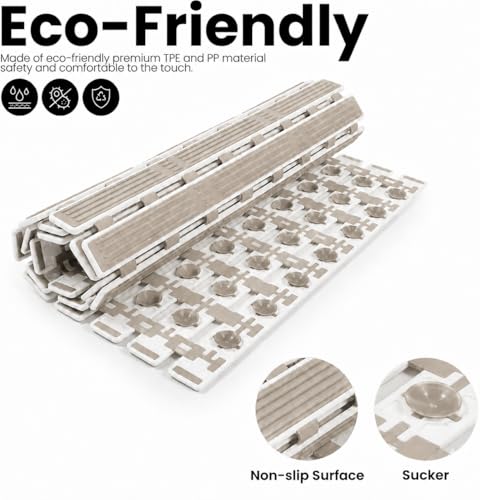 Image of HomeCloud Non-Slip Shower Mat for Bathtub, Anti-Slip Bath Mat with Suction Cups, Drainage Holes & Foot Massage Exfoliating Surface (Vent Beige)