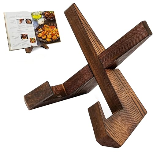1Pc Wooden Cookbook Stand Kitchen Recipe Holder with Plate Display Function Farmhouse Style Decorative Book Rack