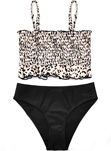 Image of SHEKINI Girls Bathing Suit Ruffle Trim Bandeau Bikini Shirred Bandeau Two Piece Swimsuits