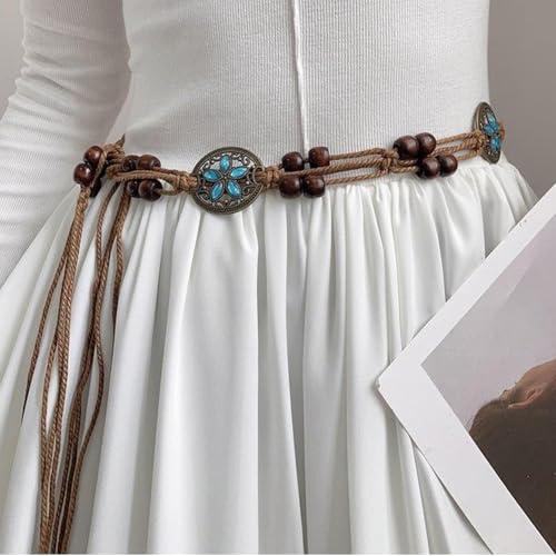 Woven Waist Belt, Women's Style Braid Waistband with Butterfly Vintage Tassels Waist Accessories for Dress Braided Dress Belt3
