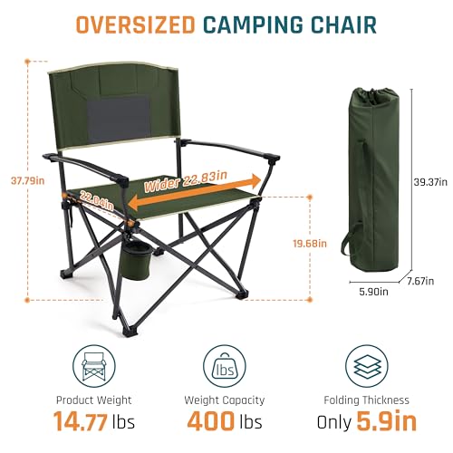 image for DMH OUTDOORS Oversized Folding Camping Chairs for Adults Heavy Duty Ca